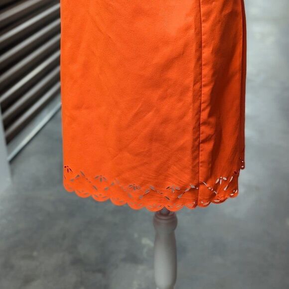 J. Crew Size 6 Neon Orange Knee-Length Sheath Dress with Floral Cut Outs on Hems - Picture 11 of 12